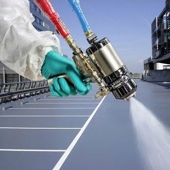 Spray-applied polyurea membrane being installed by West Coast Waterproofing