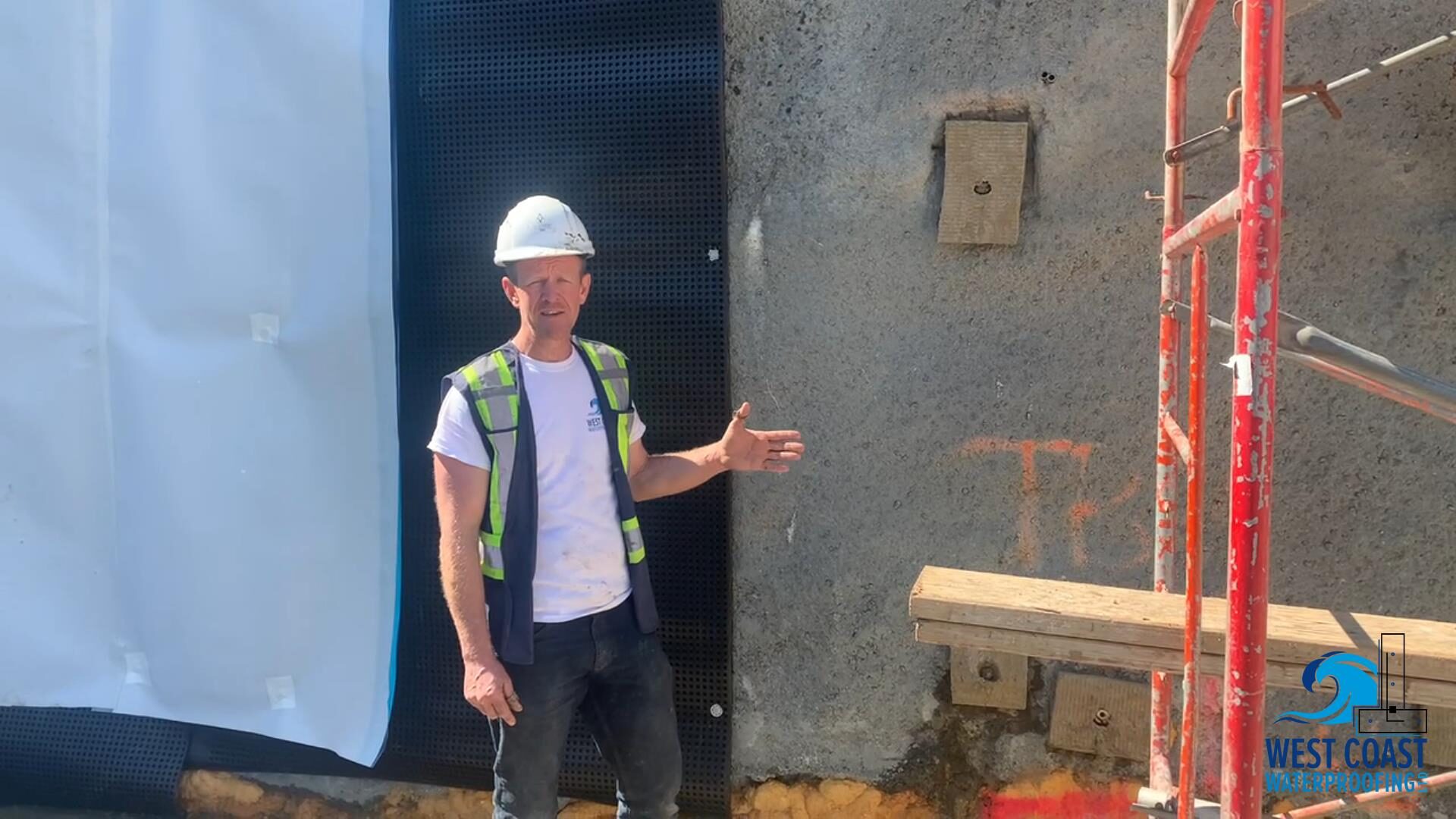 Blindside pre-applied waterproofing membrane installed against shoring by West Coast Waterproofing