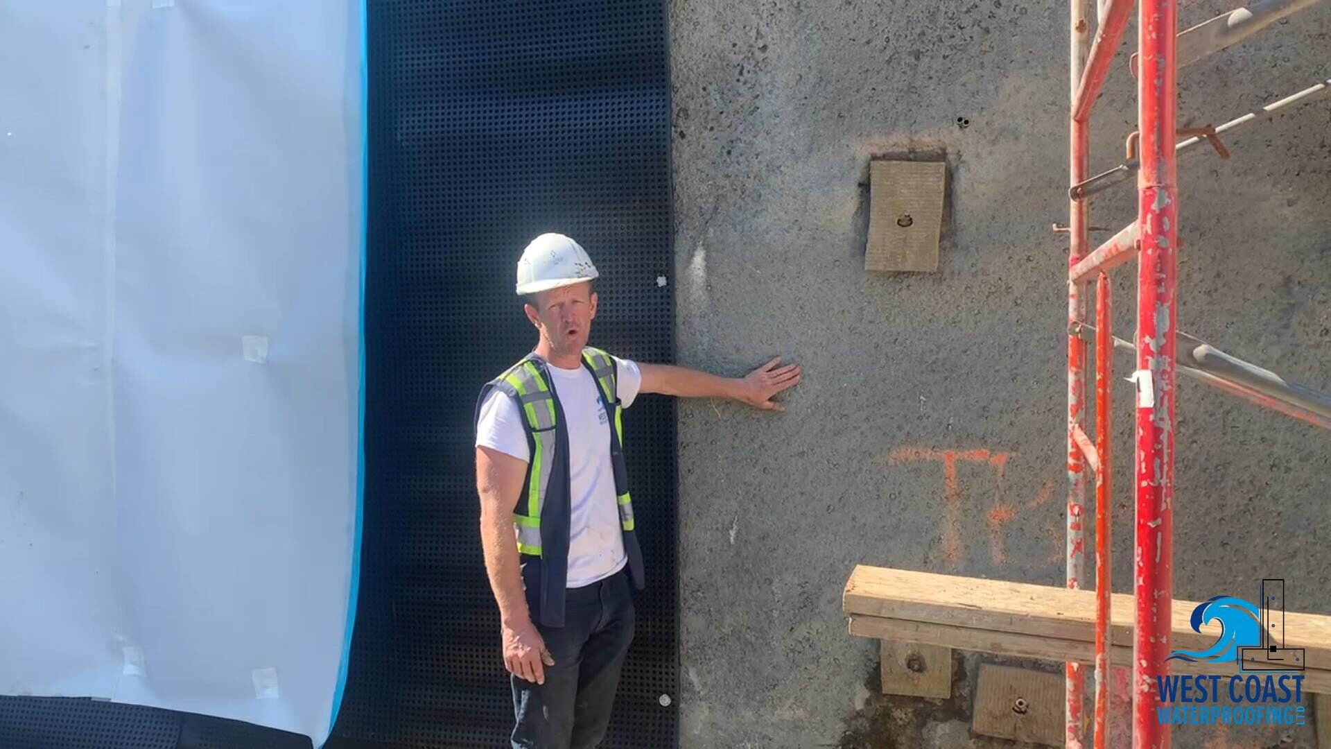 Blindside pre-applied waterproofing membrane installed against shoring by West Coast Waterproofing