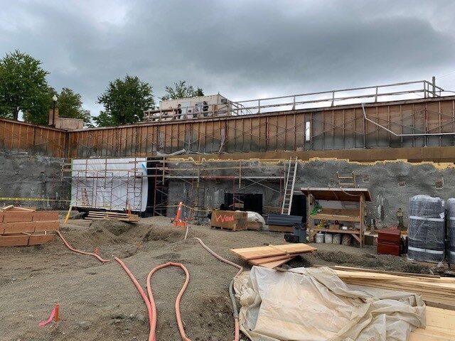 Blindside pre-applied waterproofing membrane installed against shoring by West Coast Waterproofing