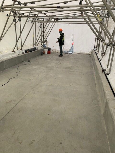 CN rail bridge deck being resurfaced and waterproofed by West Coast Waterproofing