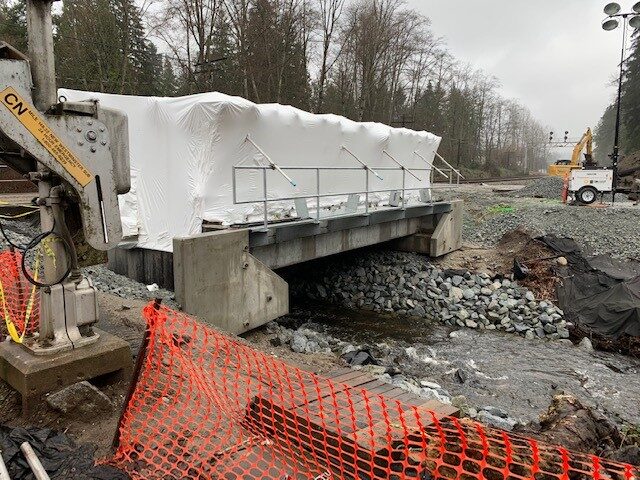 CN rail bridge deck being resurfaced and waterproofed by West Coast Waterproofing