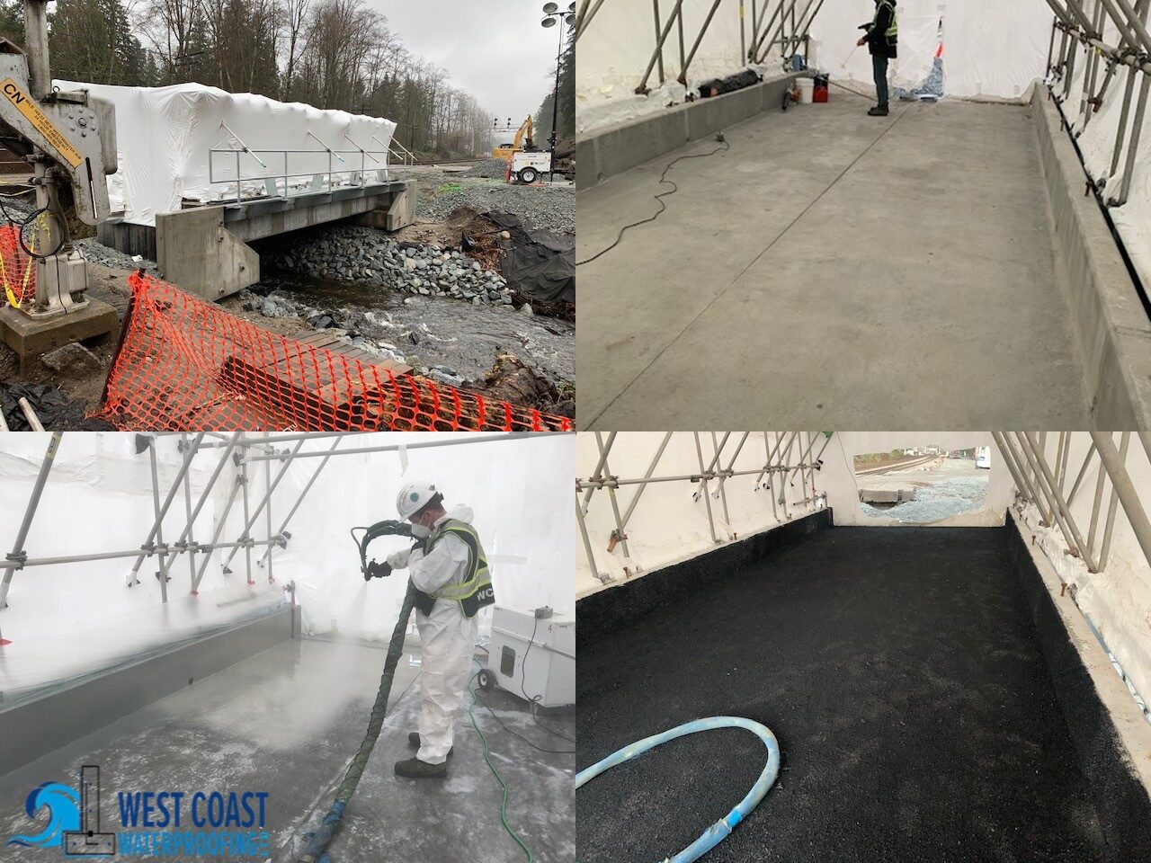 CN rail bridge deck being resurfaced and waterproofed by West Coast Waterproofing